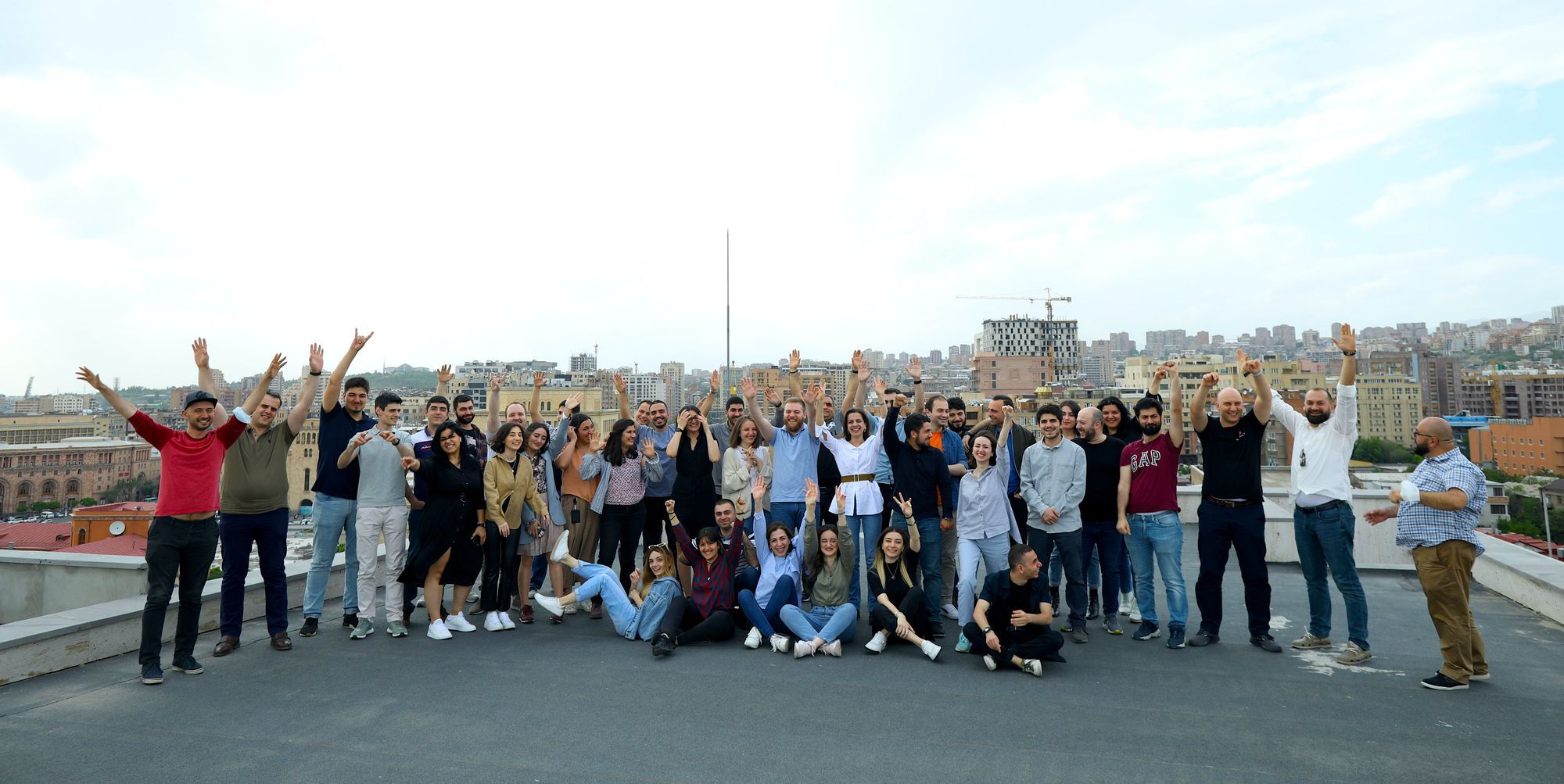 SuperAnnotate team gathered on a rooftop in Yerevan
