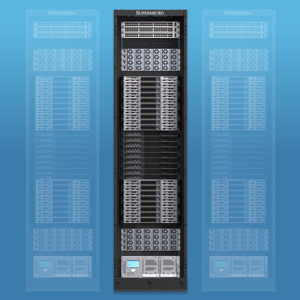 Supermicro liquid-cooled NVIDIA GB200 NVL72 rack product image