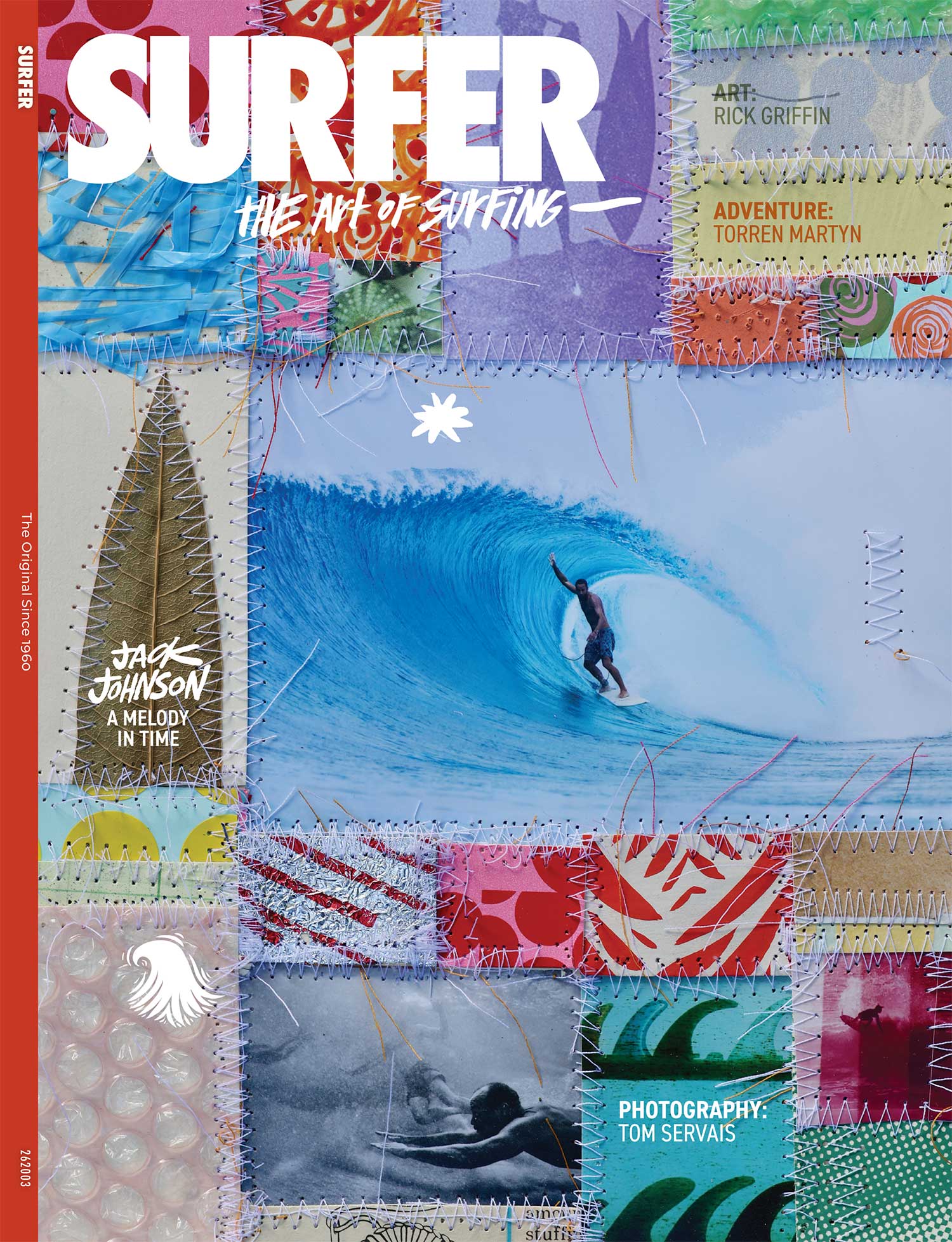 The 2026 SURFER cover featuring Jack Johnson with colorful handmade artwork by Thomas Campbell
