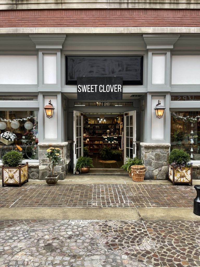 Sweet Clover’s temporary Bethesda Row storefront with open doors and planters outside
