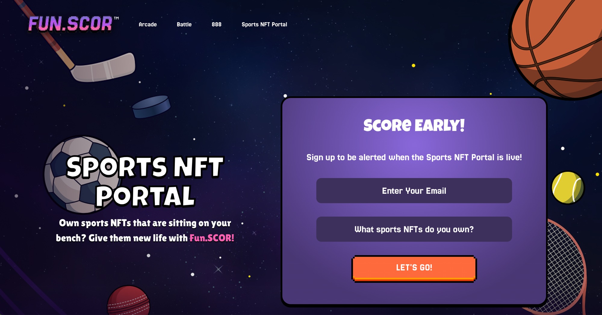 SCOR’s Sports NFT Portal early-access screen, inviting owners to register their existing sports collectibles