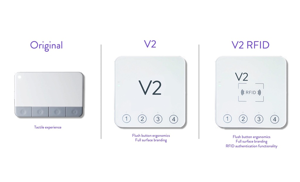 Swittons Original, V2 and V2 RFID devices shown side by side