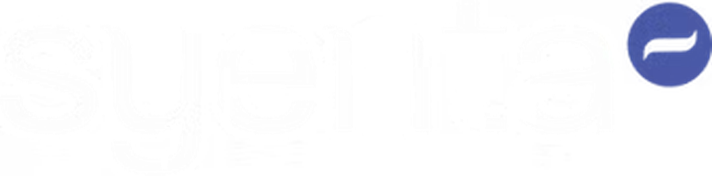 Syenta company logo - wordmark in white and electric blue