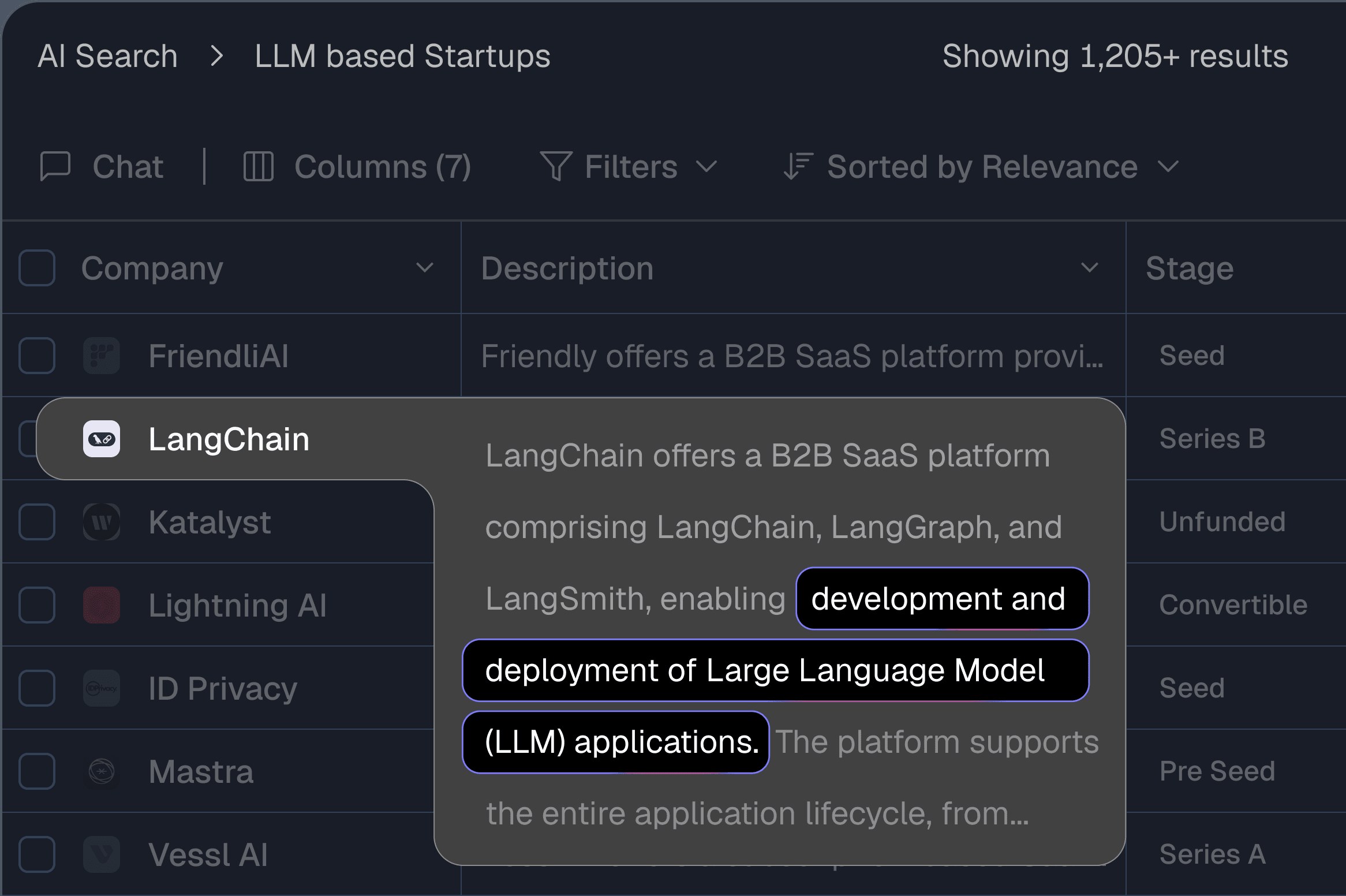 Synaptic interface showing company search and filters
