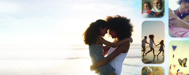 Synchronoss marketing composite of family moments and a mother embracing her child
