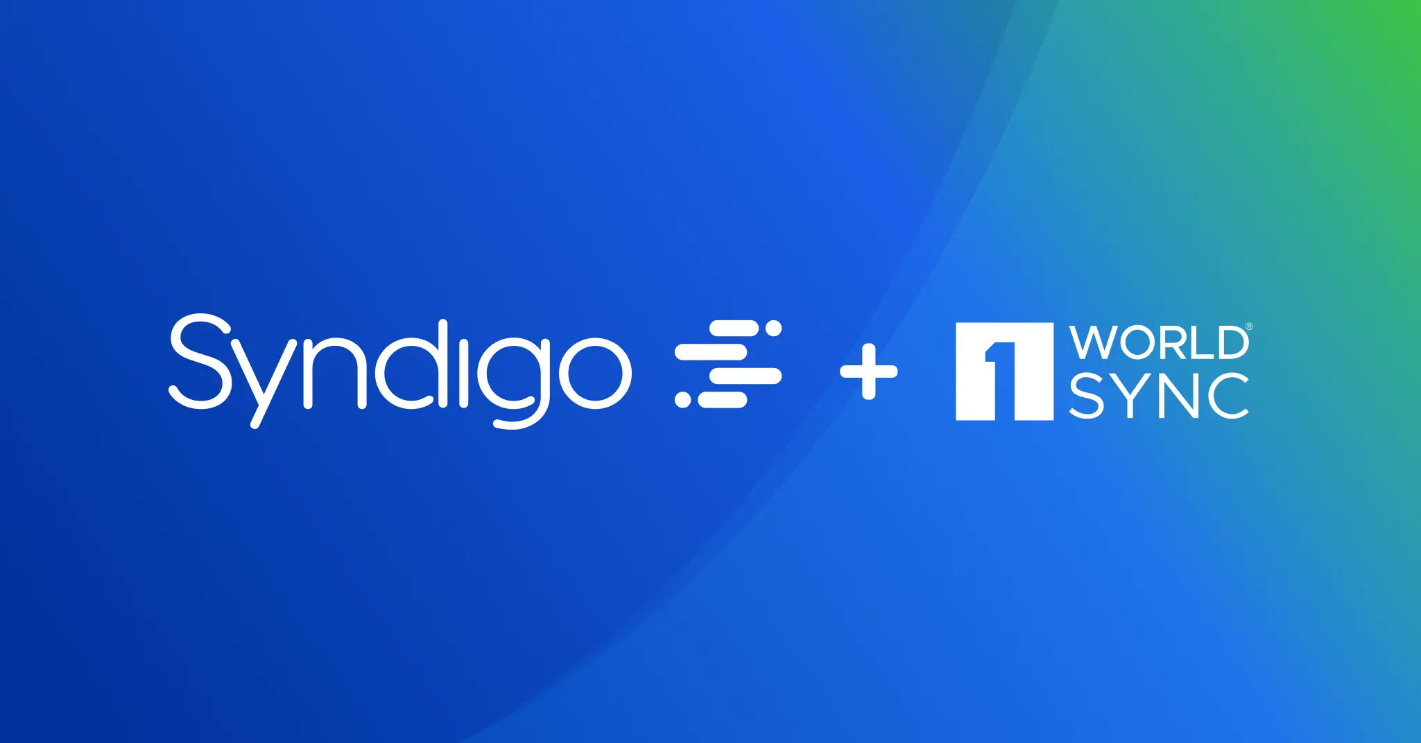 Syndigo and 1WorldSync logos on a blue and green field