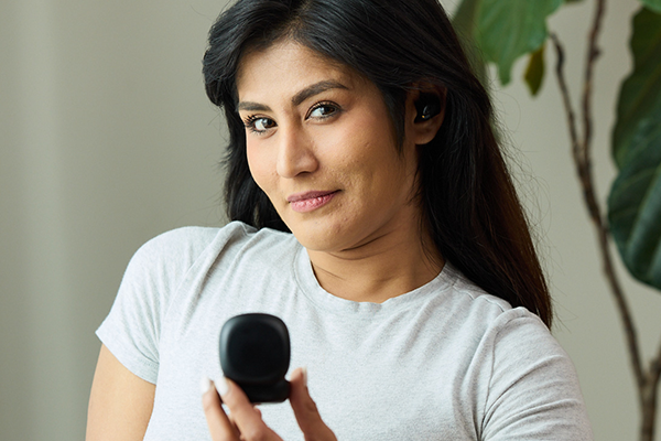 Person wearing synseer HealthBuds