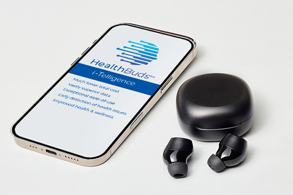 synseer HealthBuds earbud and charging case