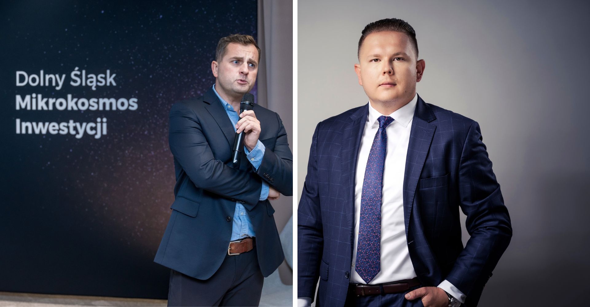 Press composite showing Szymon Niemczura speaking into a microphone at left and Lowercap’s Krzysztof Górka at right.
