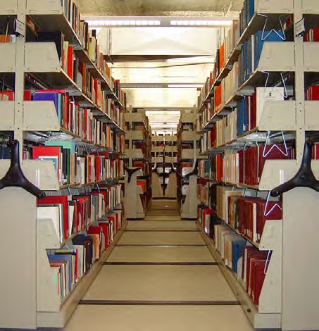 Book-filled mobile shelving at the University of Washington