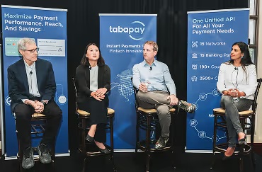 Four panelists discussing payments at a TabaPay event