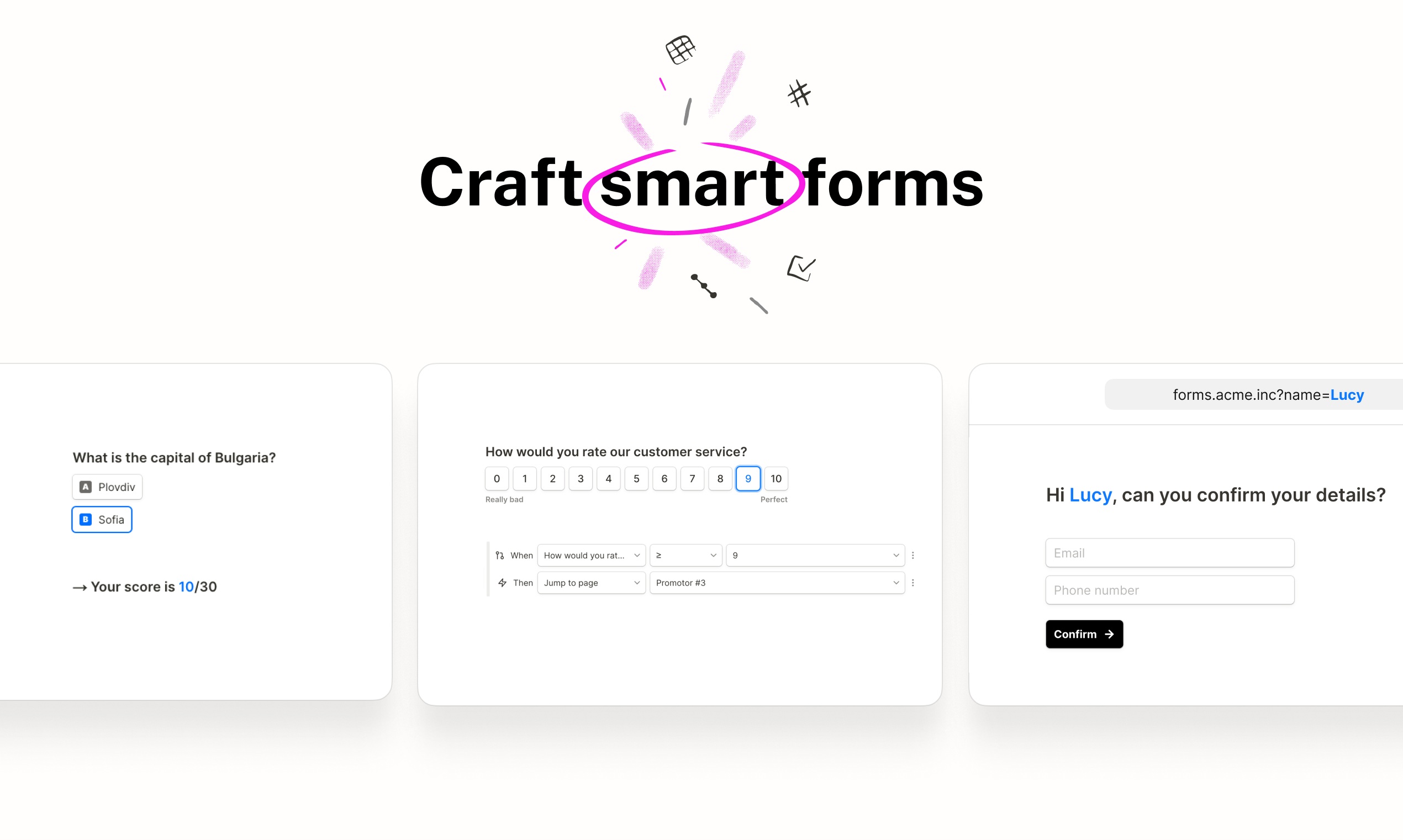 Tally product screenshot demonstrating smart form logic and calculated fields