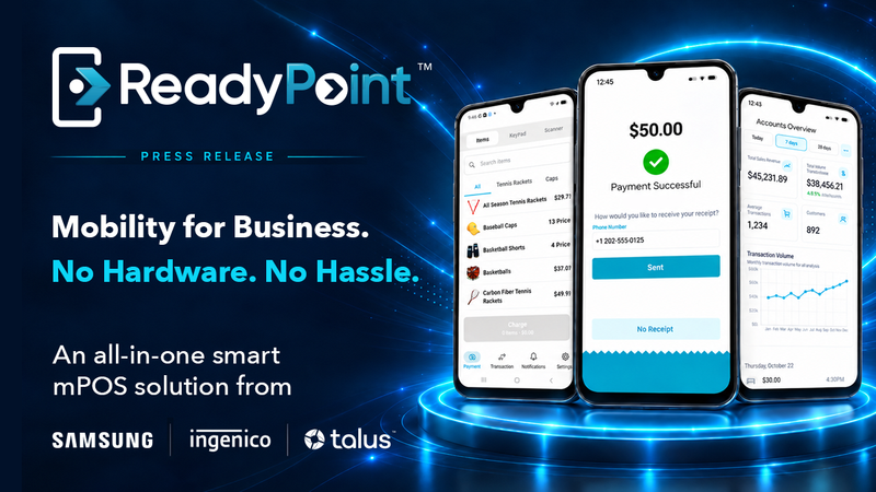 ReadyPoint launch artwork published by Talus for its Samsung and Ingenico mobile point-of-sale solution