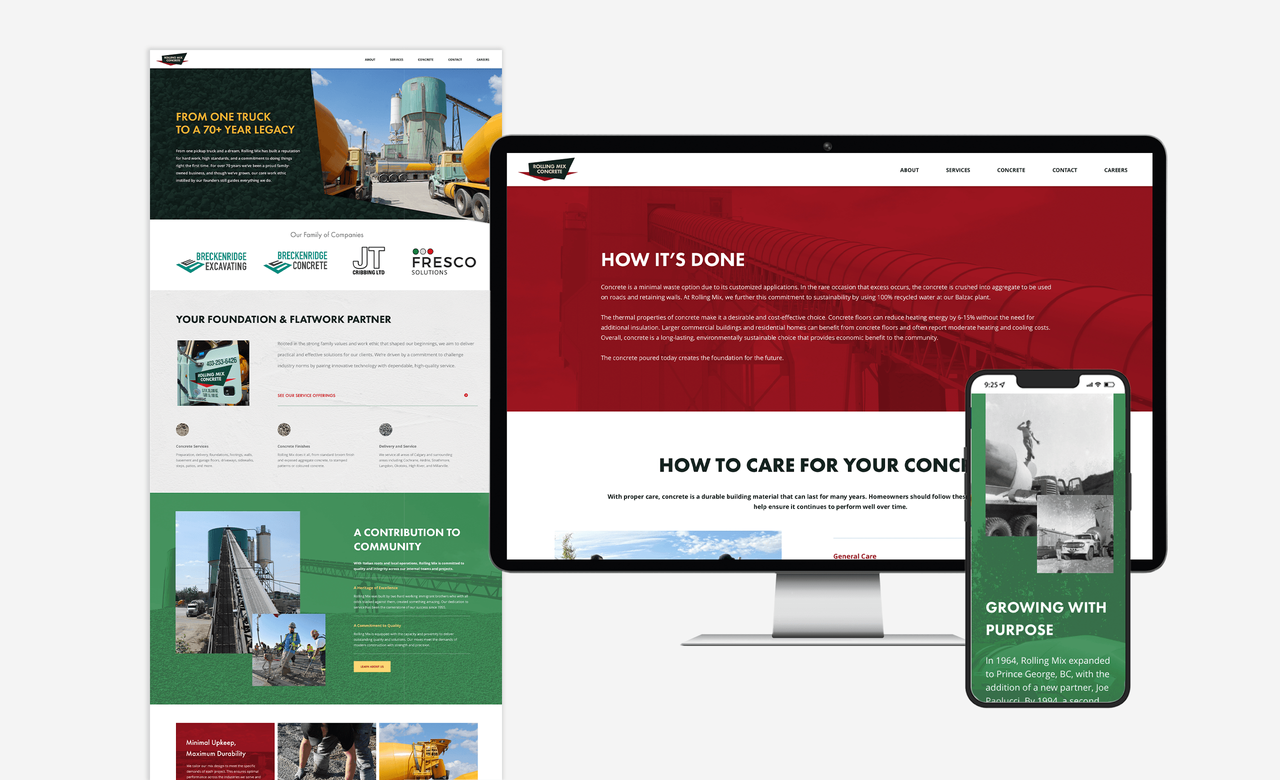 Responsive website design created by Tandem for Rolling Mix Concrete