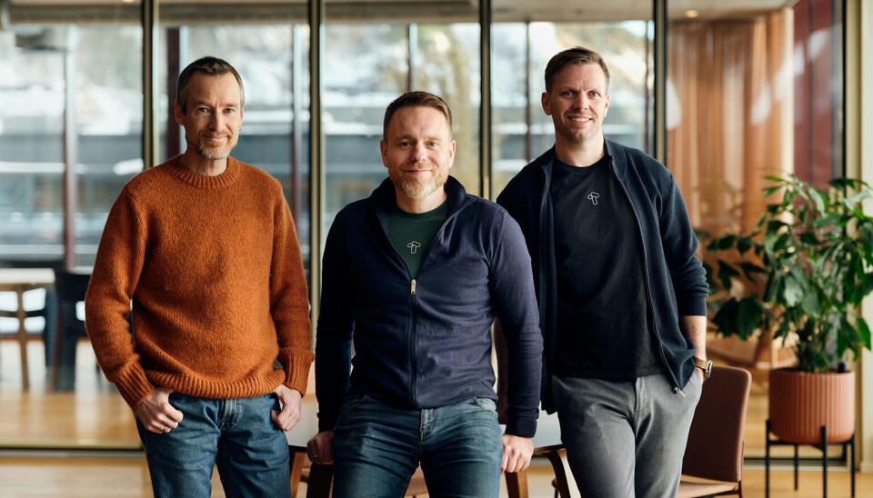 Tana co-founders Grim Iversen, Tarjei Vassbotn and Olav Sindre Kriken standing together outdoors