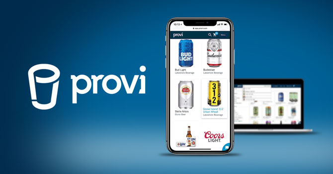 An early Provi marketplace shown on a phone and laptop against a blue background