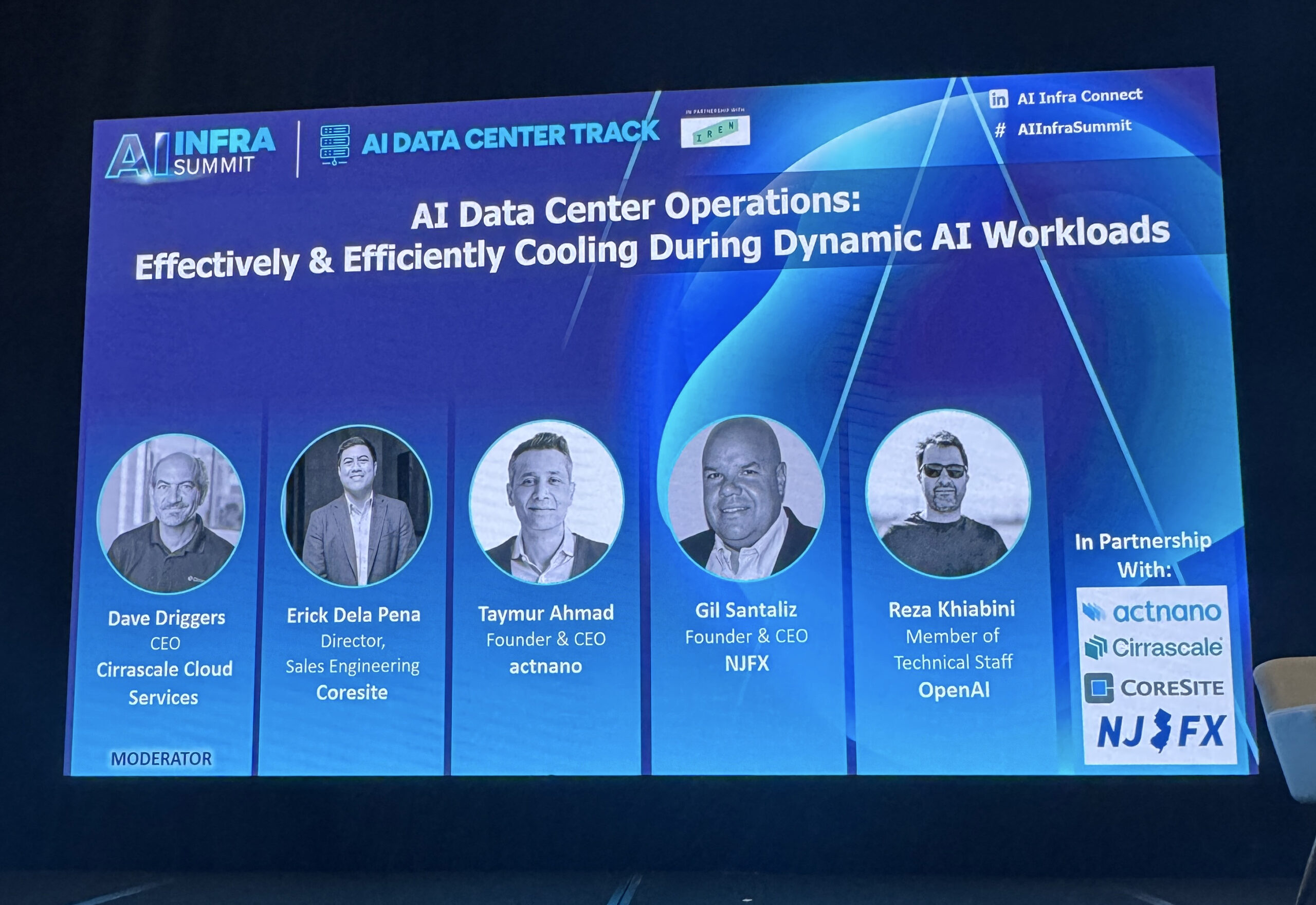 AI Infra Summit panel announcement listing Taymur Ahmad alongside data-center industry speakers