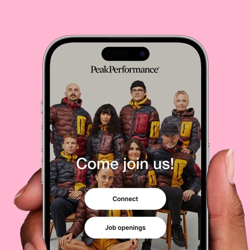 Mobile phone displaying a Peak Performance careers page created with Teamtailor
