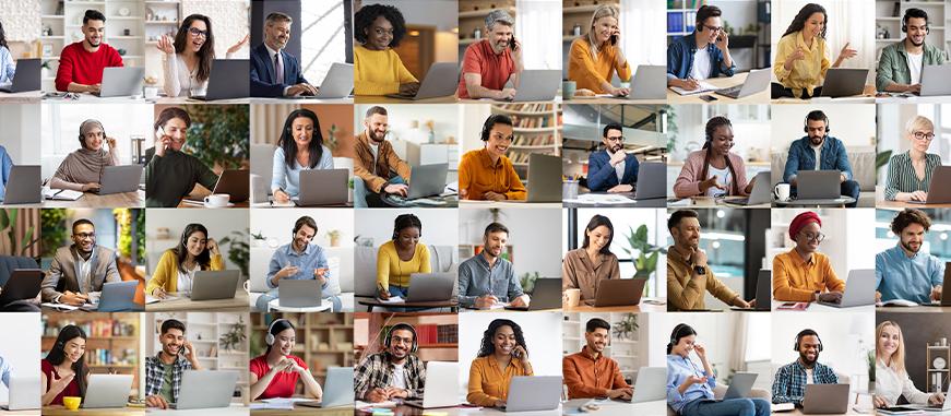 A collage of people working at laptops, used as an illustration on Tech Firefly’s website