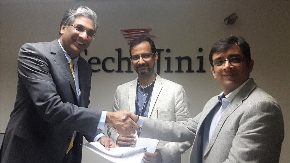 Datamatics and TechJini leaders at the 2017 acquisition signing ceremony