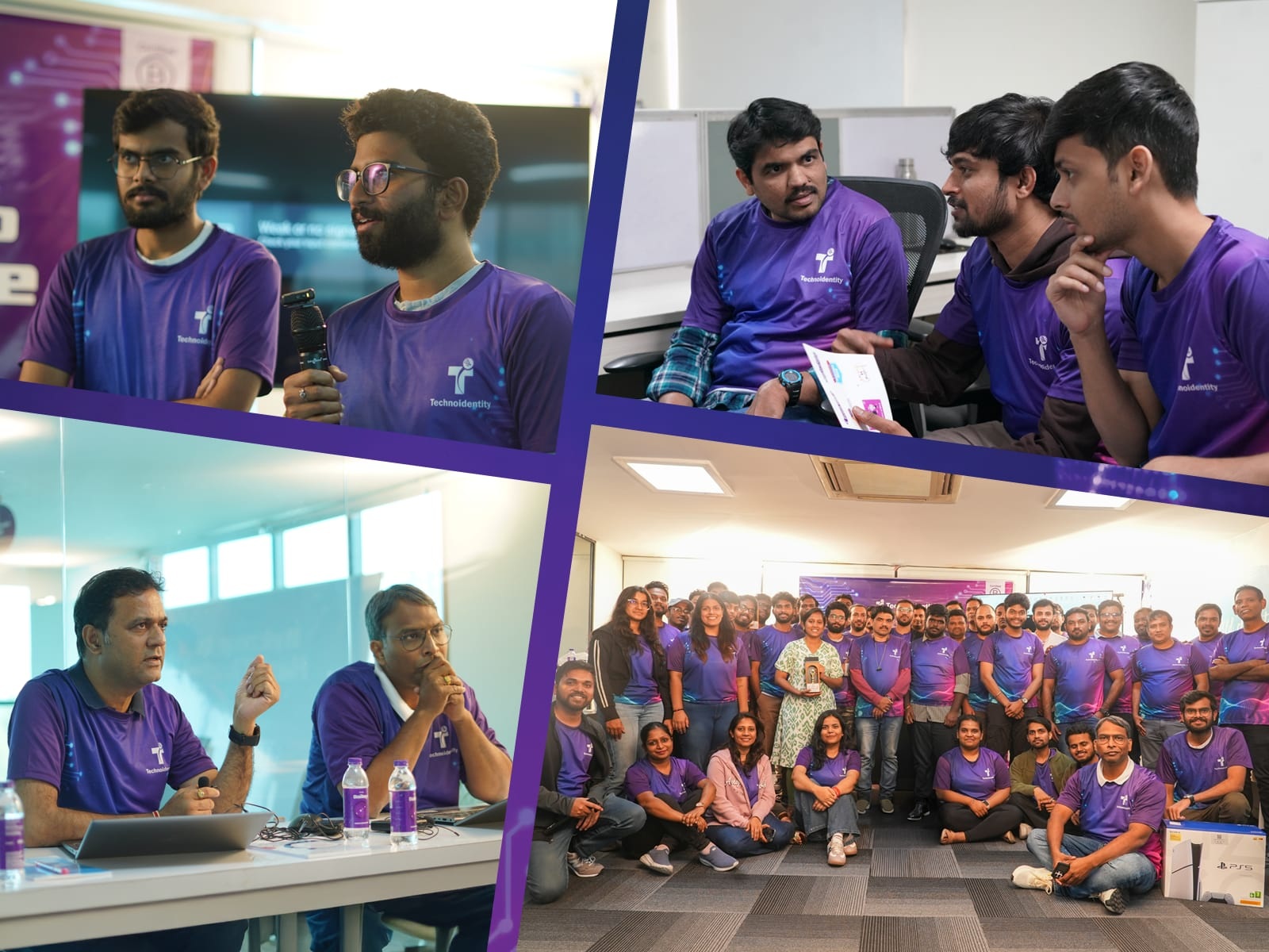 Technoidentity engineers presenting, collaborating, and gathering during HackTIvate 2025 in Hyderabad