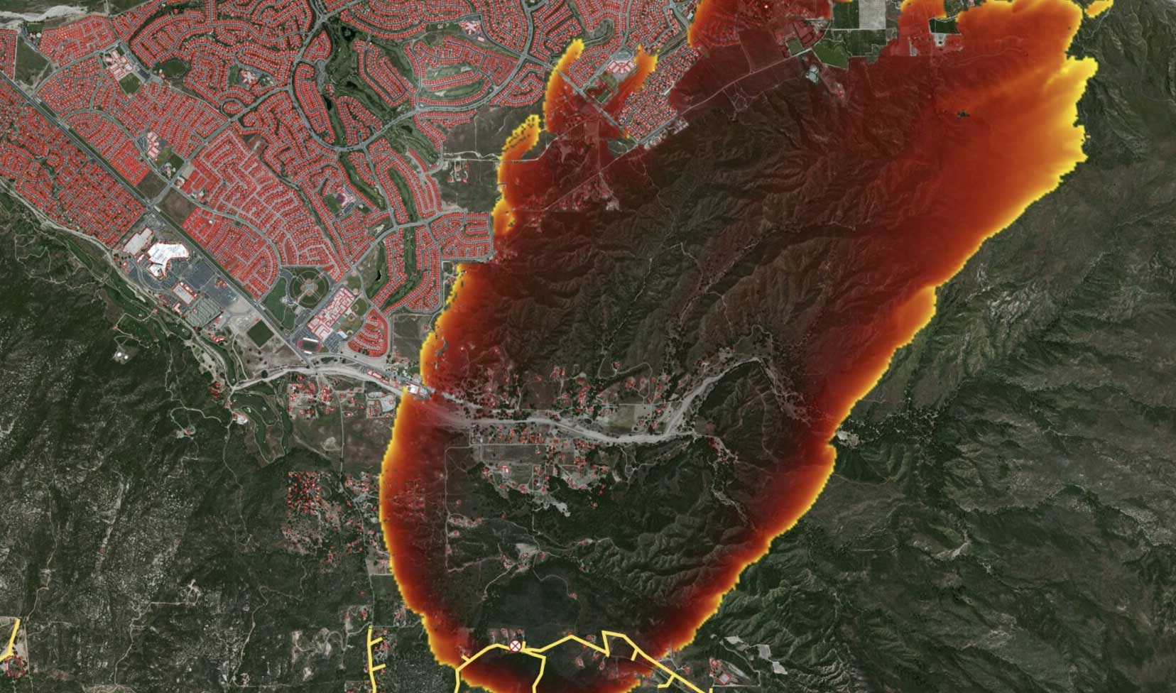 Technosylva product image showing a fire spread prediction on a map