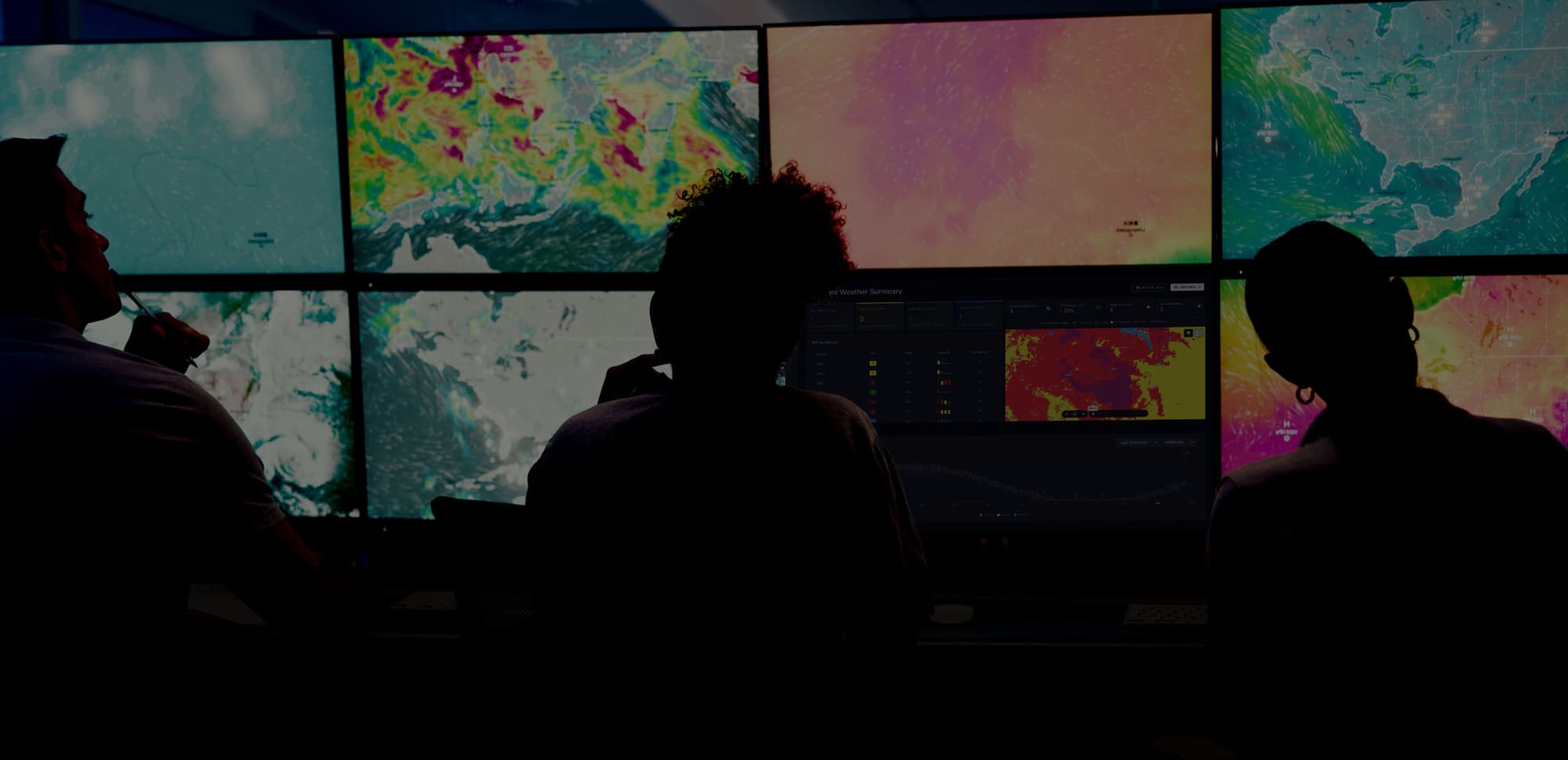 People viewing multiple data screens in an operations room, in a photograph published by Technosylva