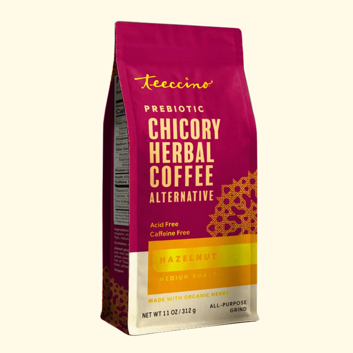 Teeccino Hazelnut herbal coffee package