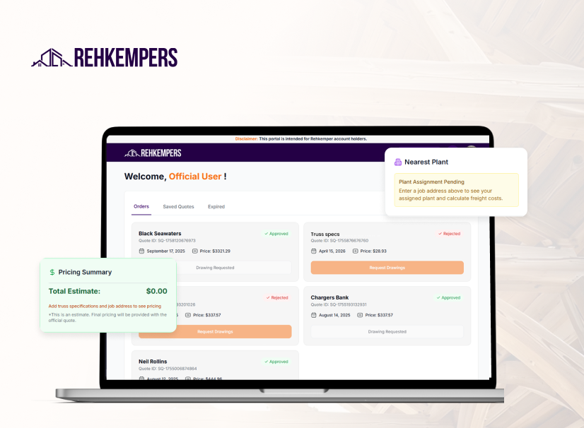 TekRevol’s presentation mockup of Rehkemper’s customer quoting platform