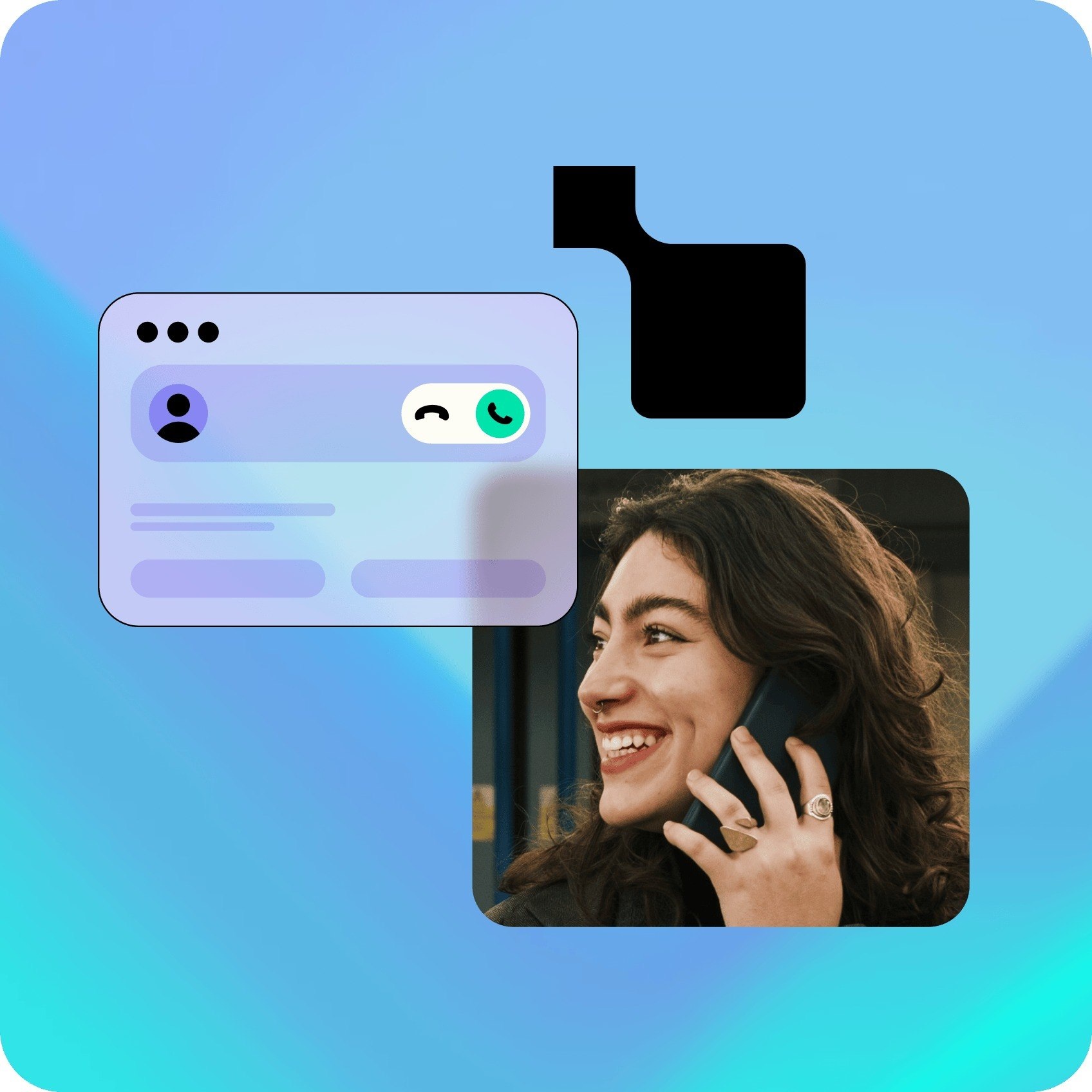 Telnyx Voice API product artwork pairing a caller with a programmable calling interface