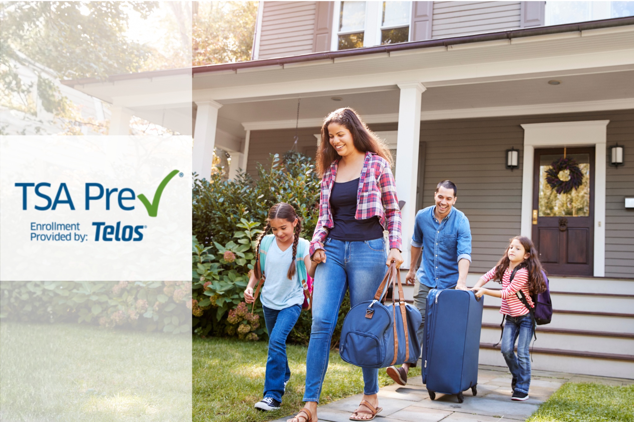 Telos TSA PreCheck promotional photograph showing a family leaving home with luggage