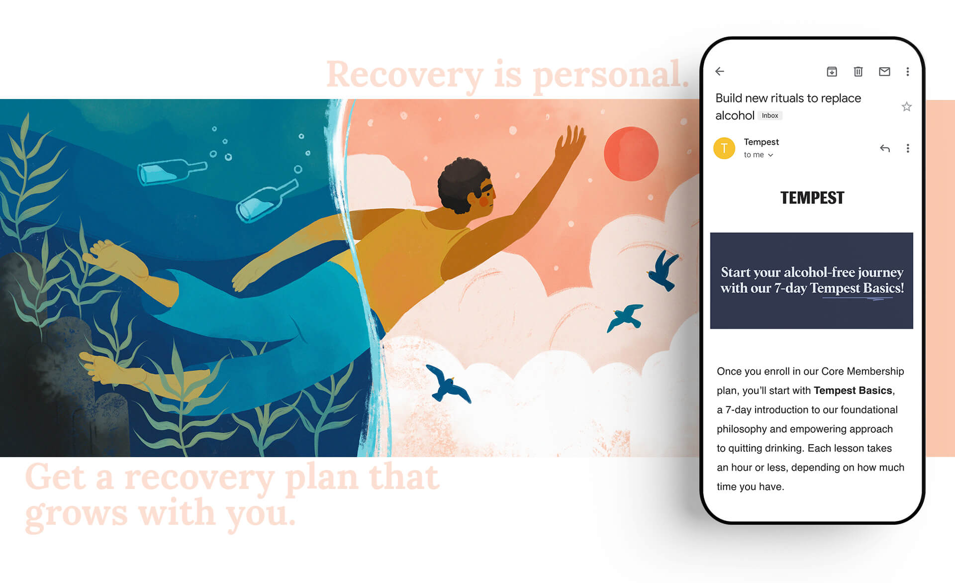 Historical Tempest campaign illustration beside an email introducing recovery lessons