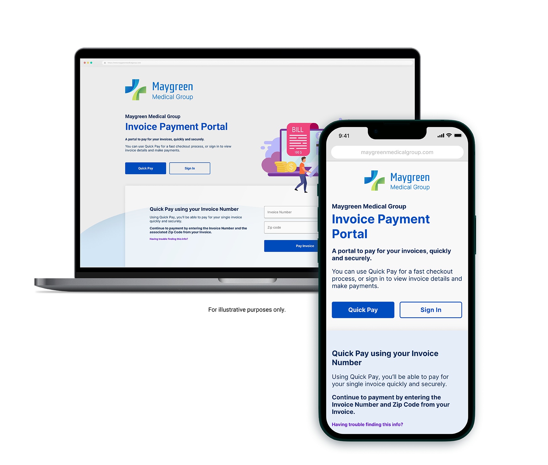 Tempus product mockup of an invoice payment portal on a laptop and smartphone