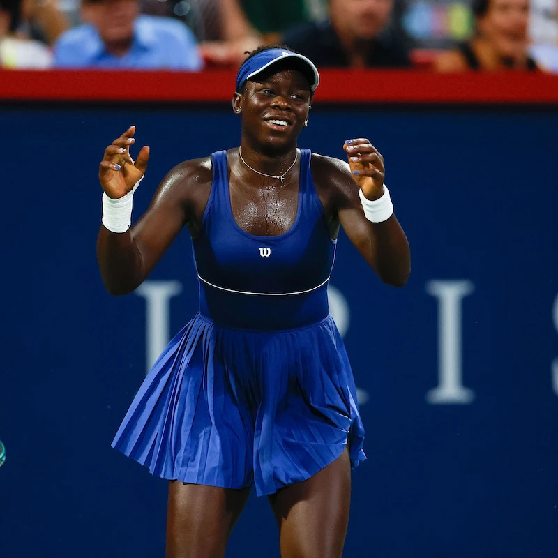 Victoria Mboko celebrating her 2025 National Bank Open victory