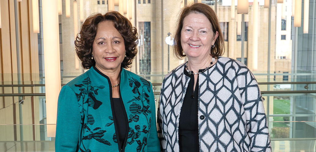 Thrivent board chair Lynn Crump-Caine, left, with Terry Rasmussen