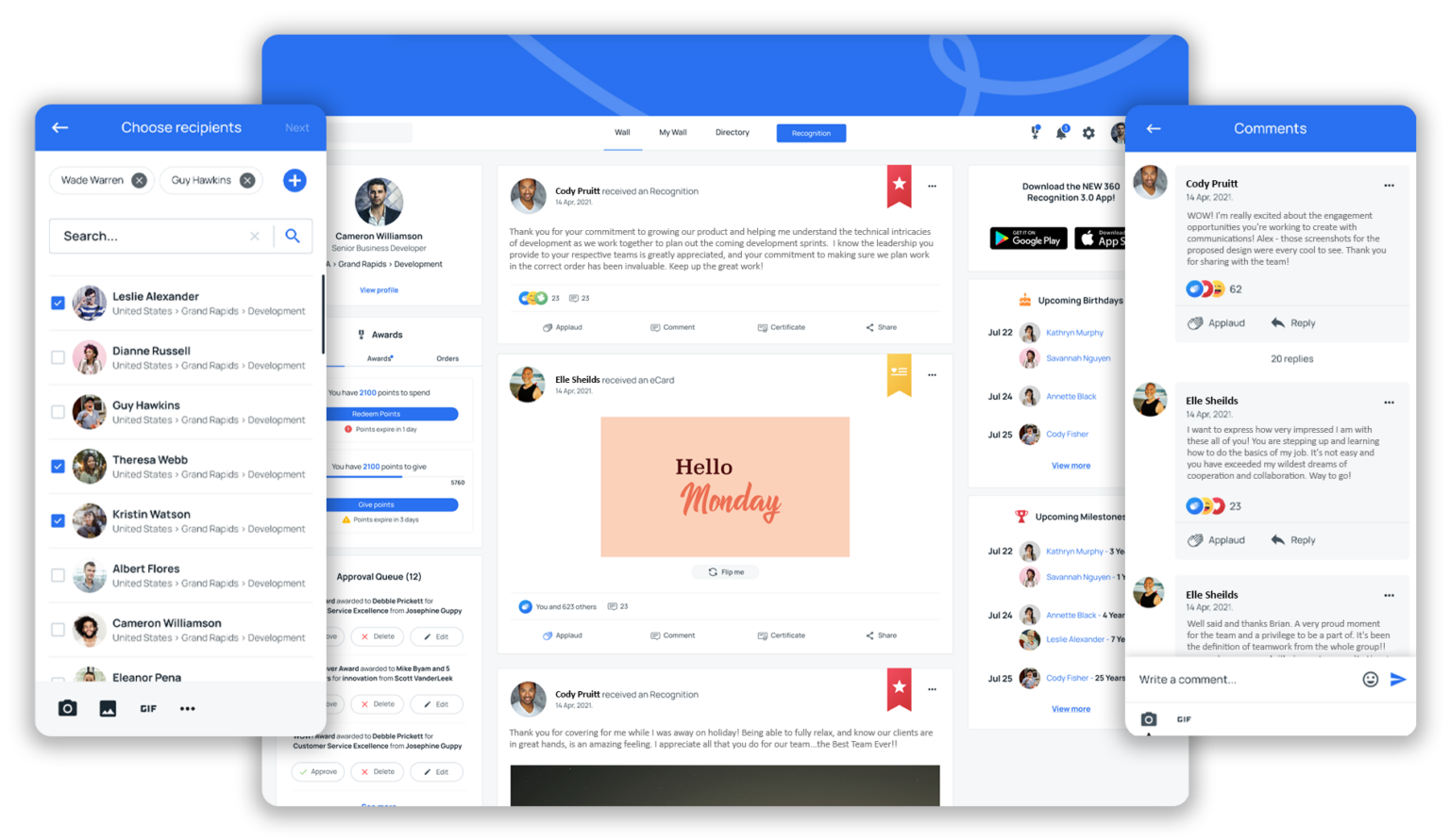Terryberry recognition platform shown on desktop and mobile interfaces