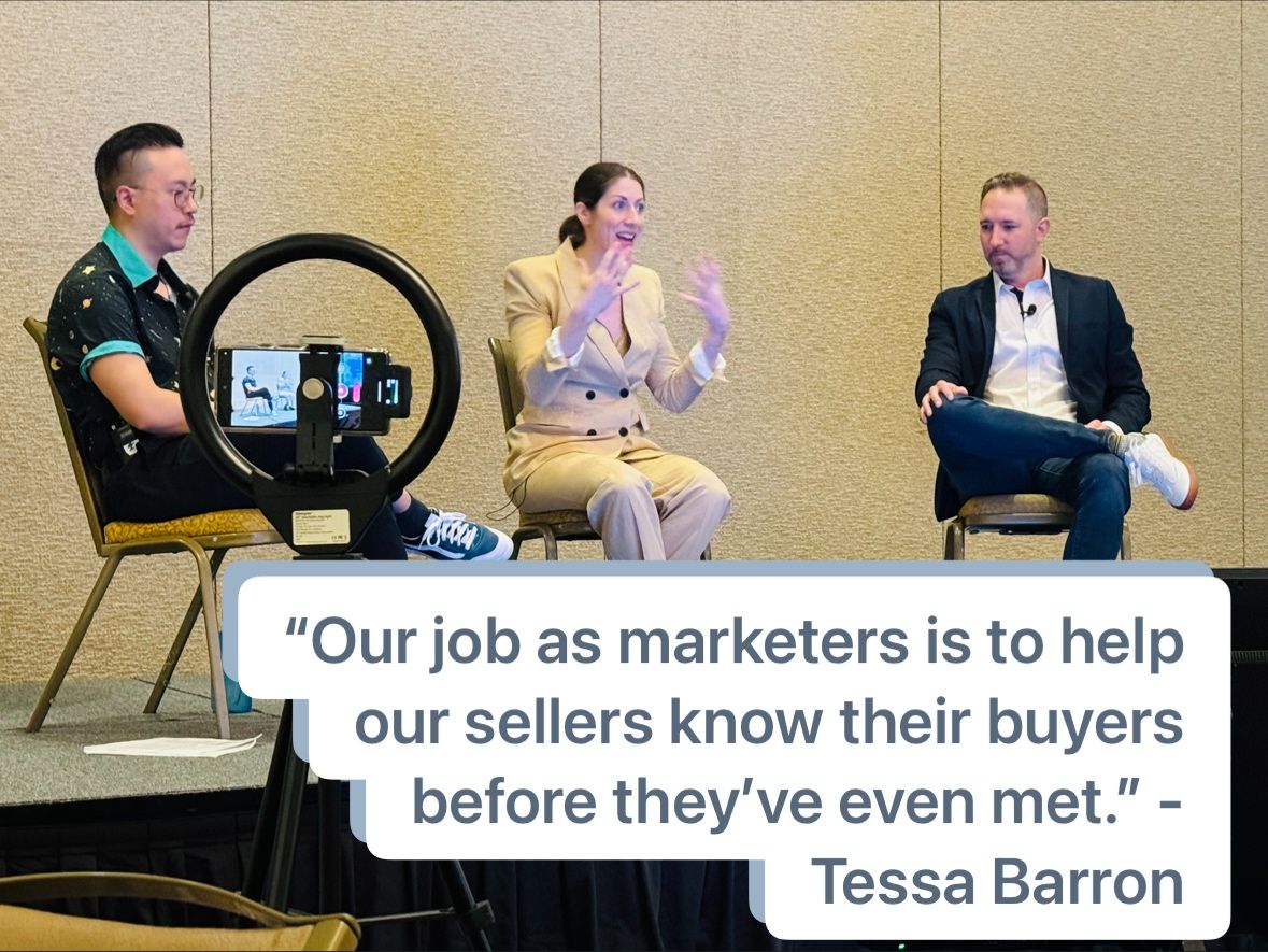 Tessa Barron speaking onstage during a marketing session at the 2024 Forrester B2B Summit