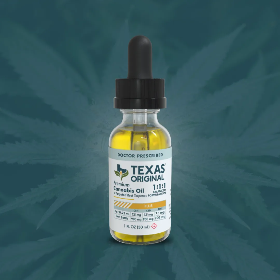 Texas Original balanced 1:1 prescription cannabis tincture bottle