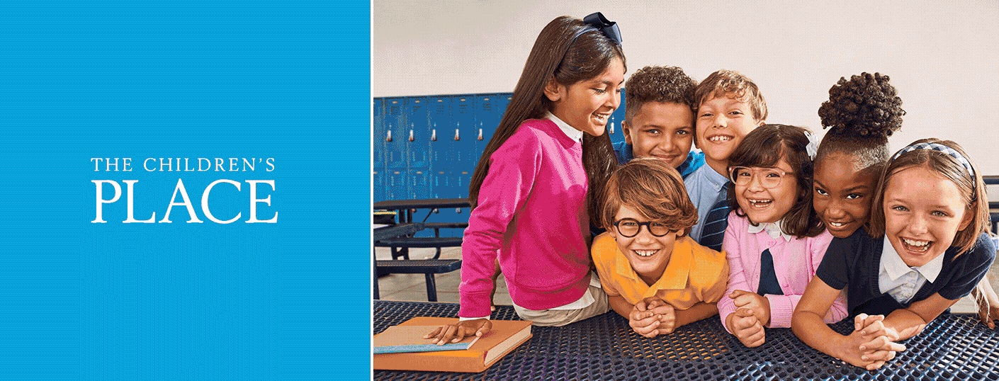 Children wearing colorful school polos and uniform pieces in an official Children’s Place campaign