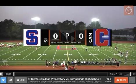 A St. Ignatius football broadcast playing in The Cube video interface