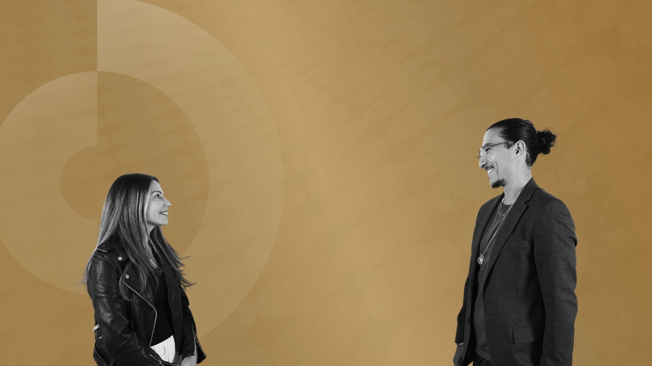 Judith and Eric Sheinkop pictured against a gold background