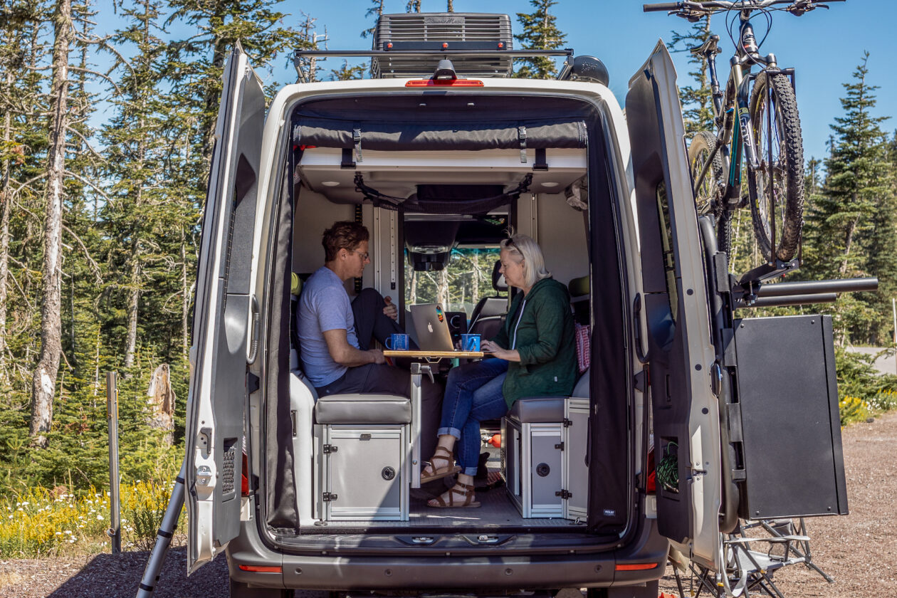 The Dyrt founders' camper van used as a mobile office