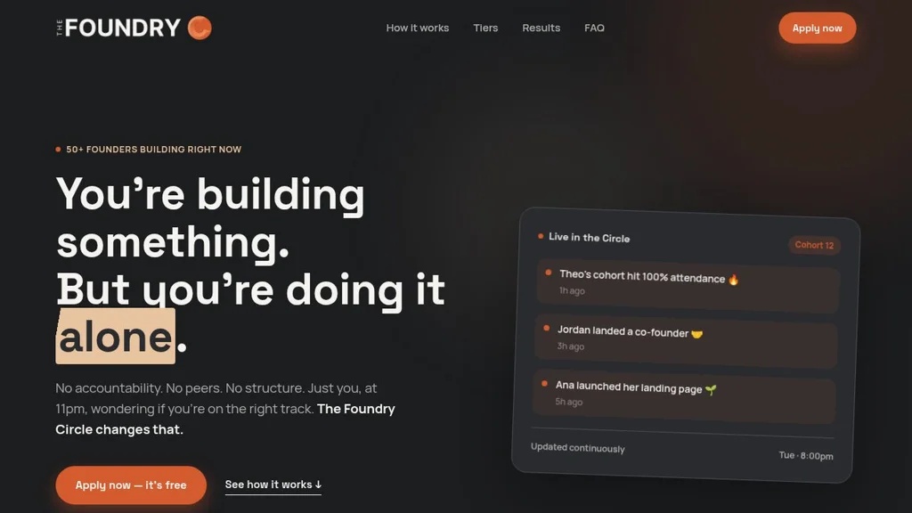 The Foundry Circle’s promotional website screenshot, showing its founder community invitation