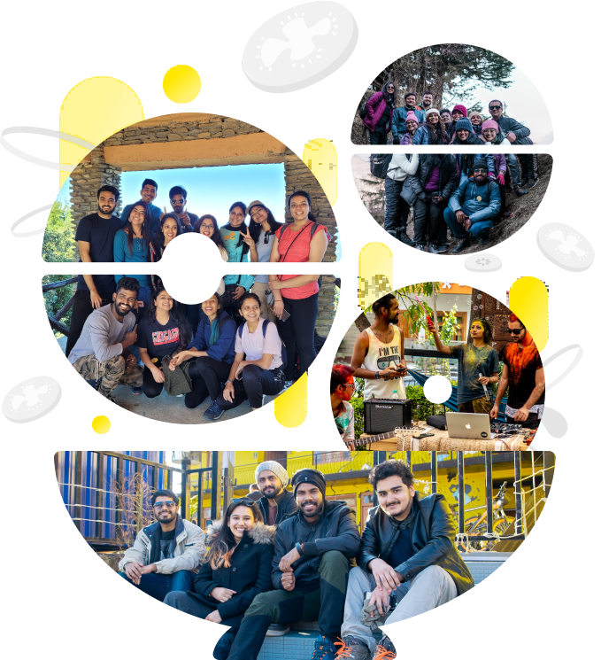 Company-published collage of travellers socialising and exploring together