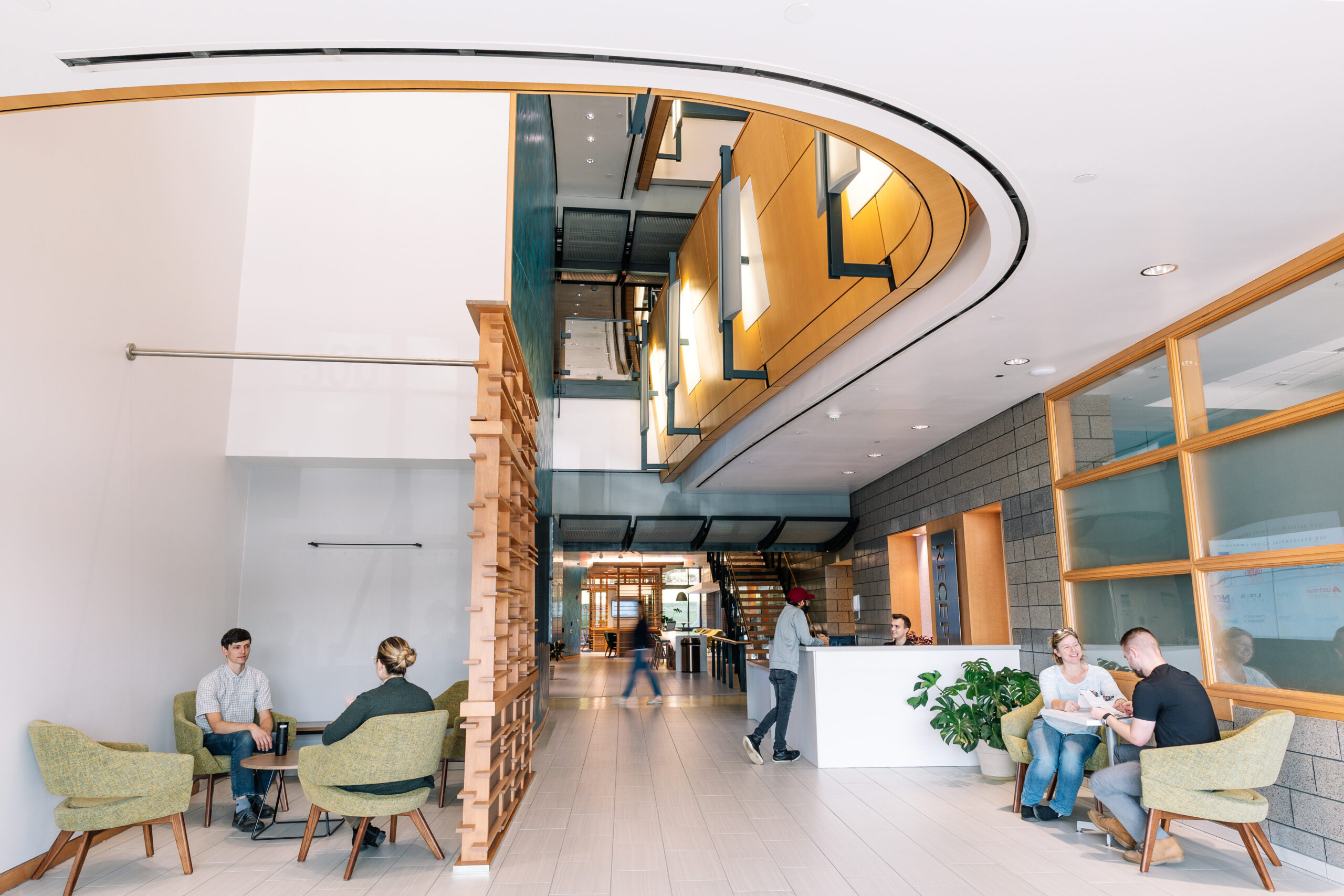 Entrepreneurs gathered for conversation in The Innovation Space lobby