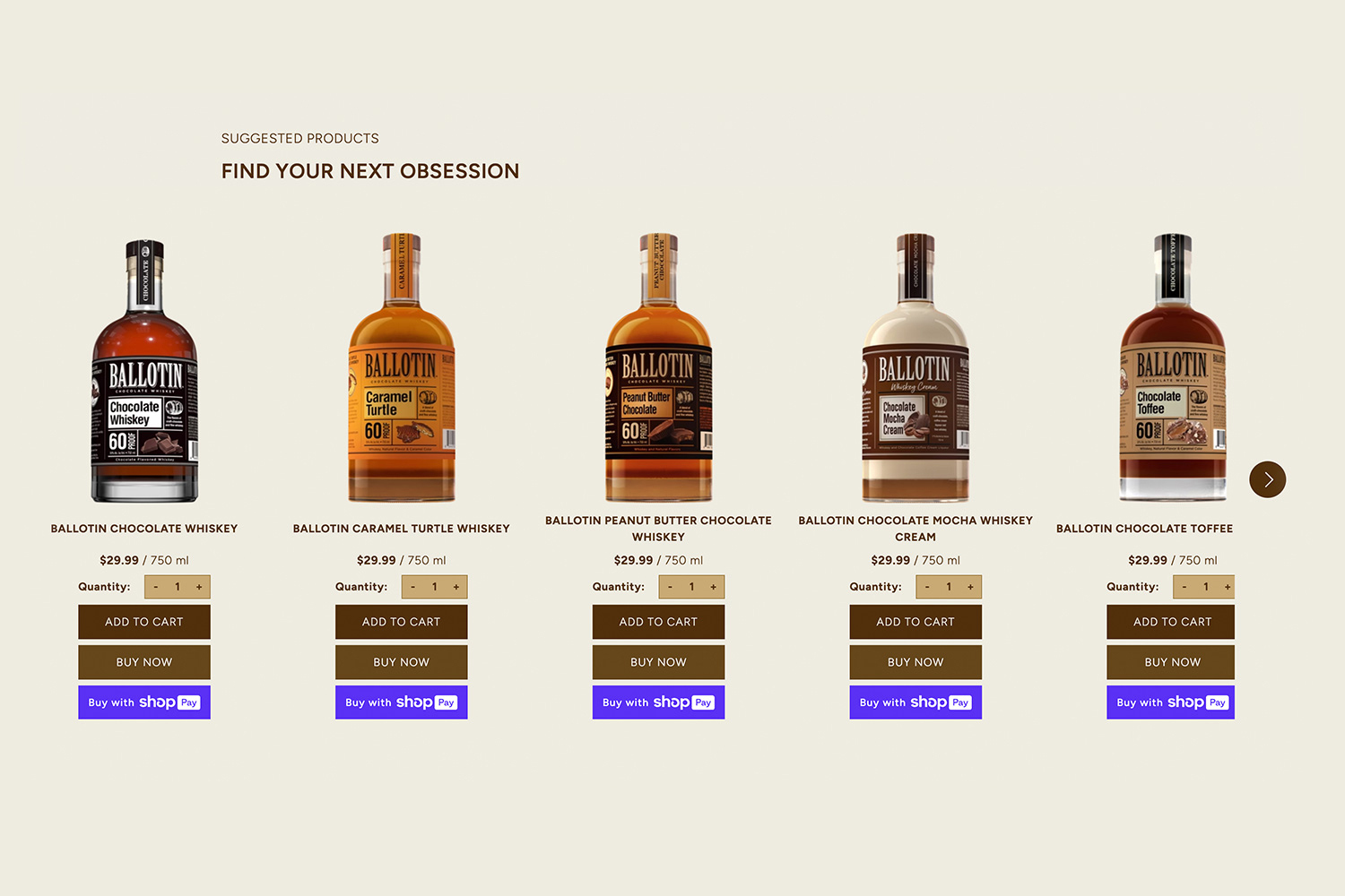 The Loft’s Ballotin Whiskey product carousel website design