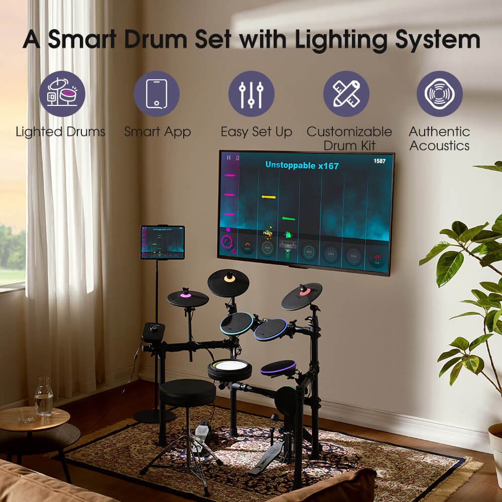 The ONE Polaris electronic drum kit with lighted pads