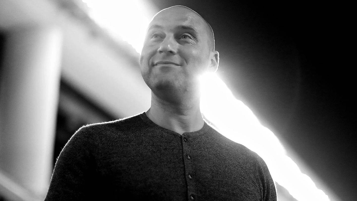 Derek Jeter in a black-and-white portrait