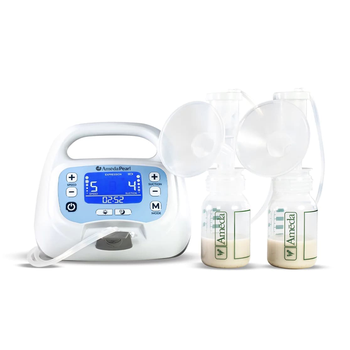 Ameda Pearl double electric breast pump with collection bottles