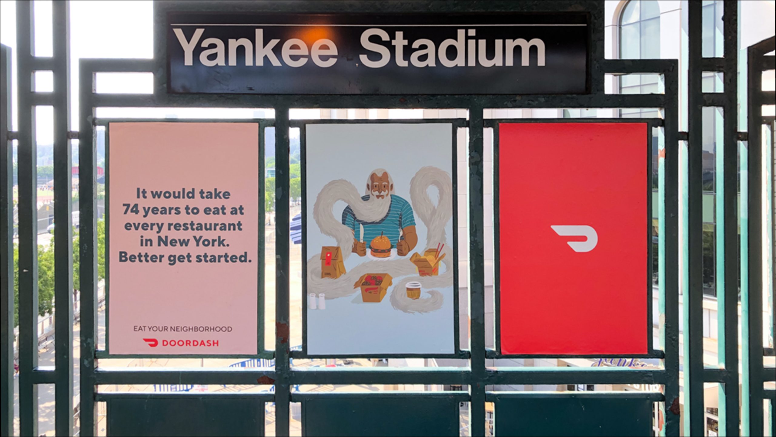 DoorDash outdoor advertising panels at Yankee Stadium station